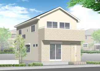 【外観パース】 | ２号棟　完成予想図
敷地48坪以上に人気のリビング階段。