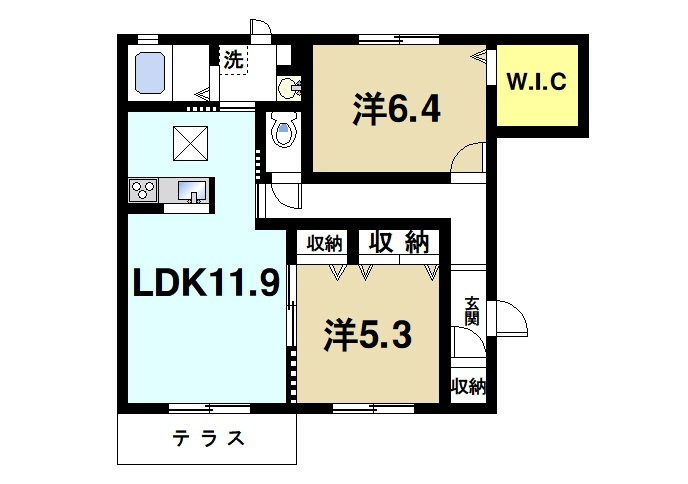 シャーメゾン二階堂の間取り|2LDKのお部屋の間取りになっております。