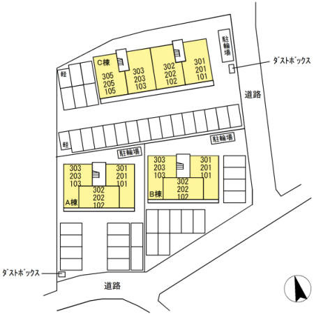 D-room花梨 Ｃ棟の区画図