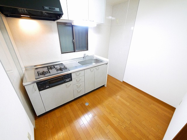 ボヌール西大寺Bのキッチン|コンパクトなキッチンで掃除もラクラク