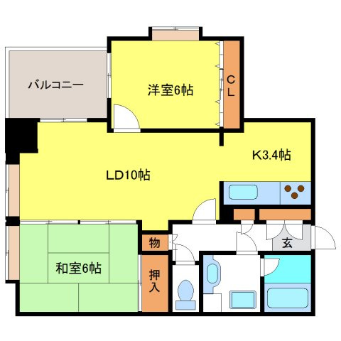 ジェネラスマンション医大前の間取り|広いバルコニーもアピールポイントです☆