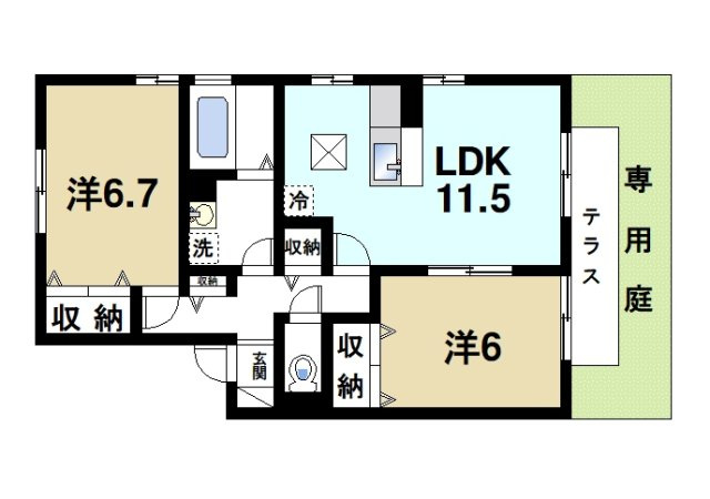 リビングタウン相楽　Ｂ棟の間取り|広々とした2LDKの間取りです