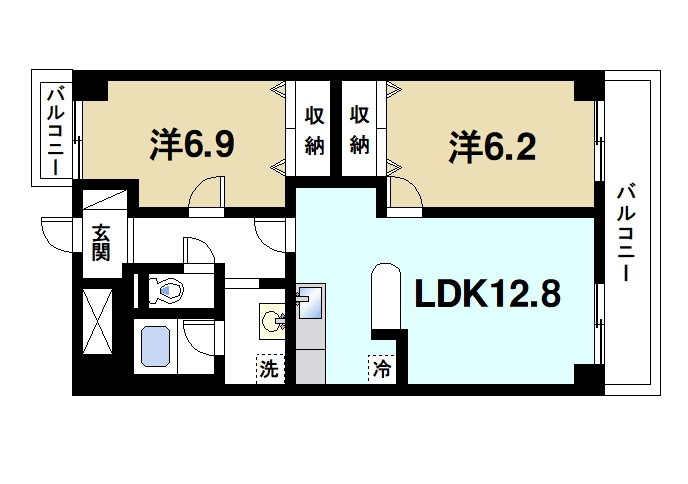 スカイヴィレッジ大宮の間取り|人気のオール洋室、2LDKタイプです