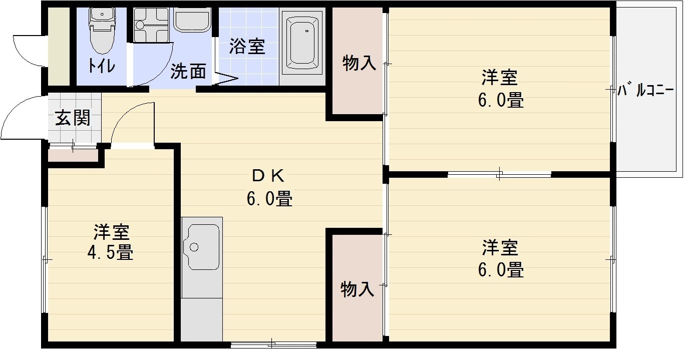 コーポ柏原の間取り|コーポ柏原　河内国分駅　大阪教育大前駅　3DK オール洋室