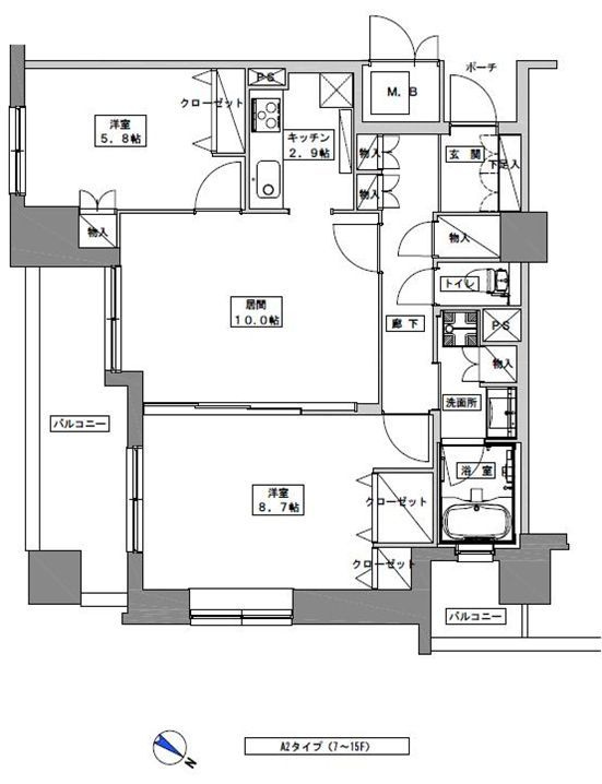 天神プレイスウエストの間取り|天神プレイス ウエスト（2LDK）　間取り