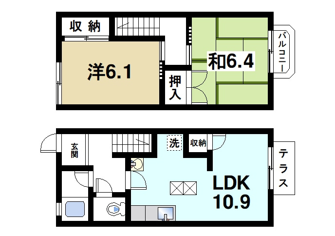 小河ハイツの間取り|2LDKの間取りです