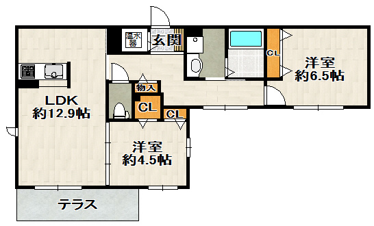 オーキッドガーデンの間取り|全戸南西向きの日当たりのいい間取りです