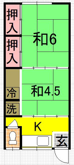 【間取り】 | 中谷アパート | 2K