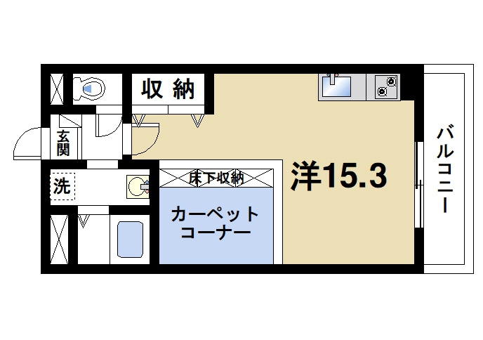 グランレーヴ東生駒の間取り|広めのお部屋をお探しの単身者の方にピッタリ