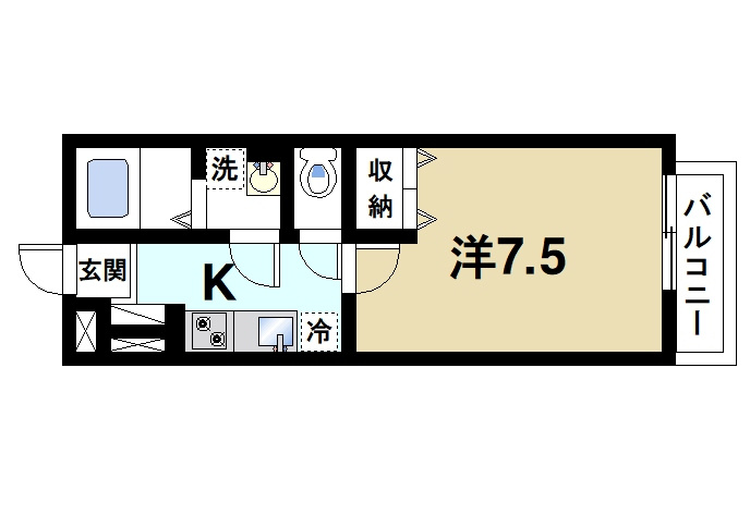 ベルコリーヌ冠山の間取り|収納豊富で快適な単身者向け間取りです