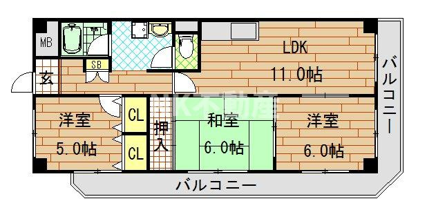 【間取り】 | サンメゾン（俊徳道賃貸） | 間取りです