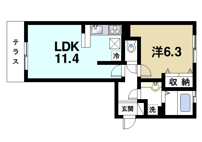 サニーソレイユの間取り|ゆったりと暮らせる1LDKの間取りです。
