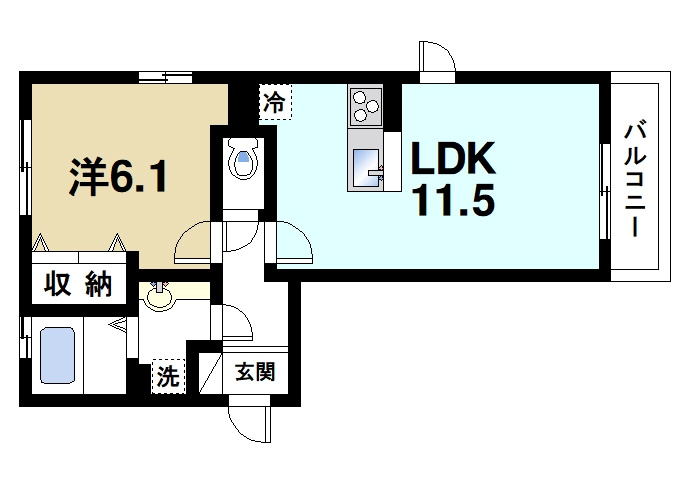 サニーソレイユの間取り|ゆったりと暮らせる1LDKの間取りです。