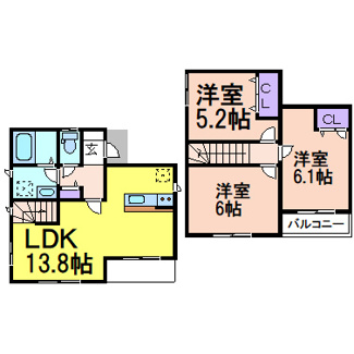 【間取り】 | 茂呂貸家 | 掲載写真は同施工会社・同間取りの建物です。内装色など現況が異なる場合がございます。ご了承ください。