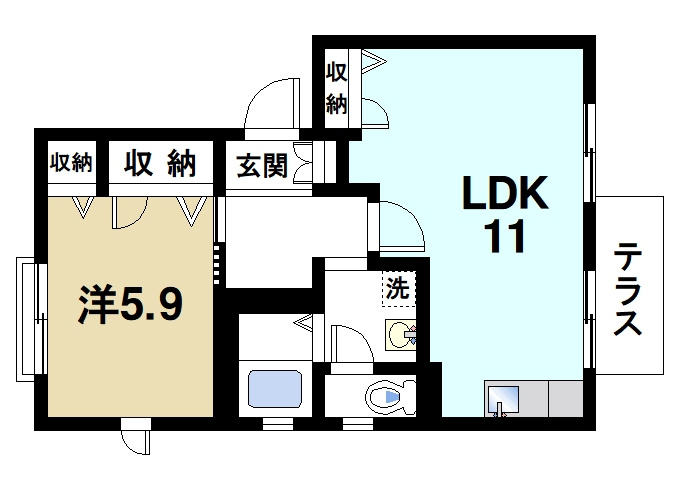 グランシャリオＤの間取り|ゆったりとした広さのお部屋です