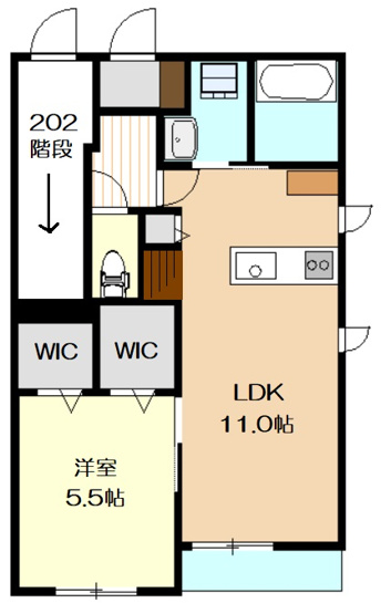 【間取り】 | monte y | Ｗウォークインクローゼットとキッチンファニチャーのあるお部屋です。