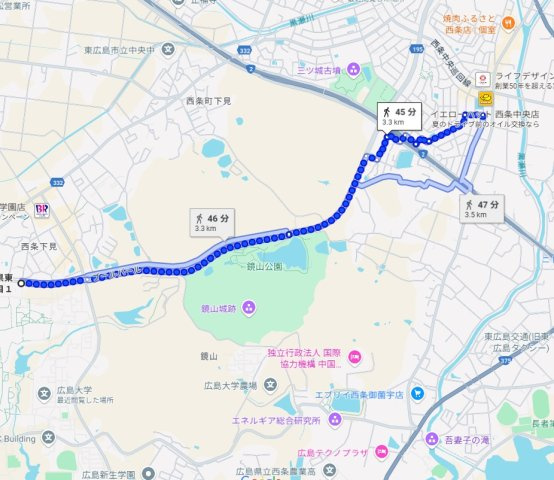 シャルムロードの地図|広島大学正面入口まで徒歩45分（45 min. walk to Hiroshima University.)