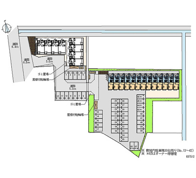 【区画図】 | キャトル　セゾン | 敷地内に屋根付き駐輪場、ゴミ置き場あります