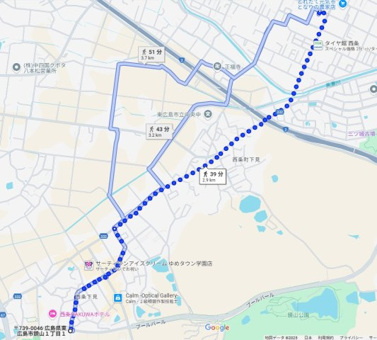 ★3+1プログラム★尾形ハイツC(Ogata Heights C)の地図|広島大学入口まで徒歩39分（39 min. walk to Hiroshima University.)