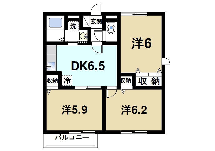プレミール加茂Ａの間取り|使い勝手の良い３ＤＫの間取りです。