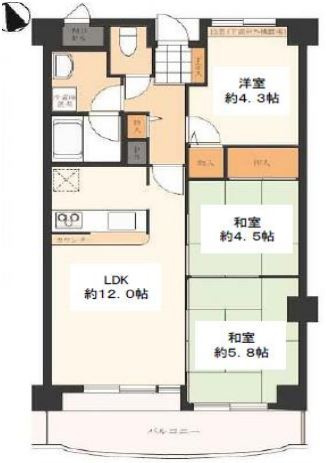 【間取り】 | ライオンズマンション八尾（オーナーチェンジ）安中小学校区　ＪＲ八尾駅
