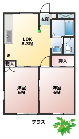 【間取り】 | ハイツアザレア | 人気のオール洋間です
