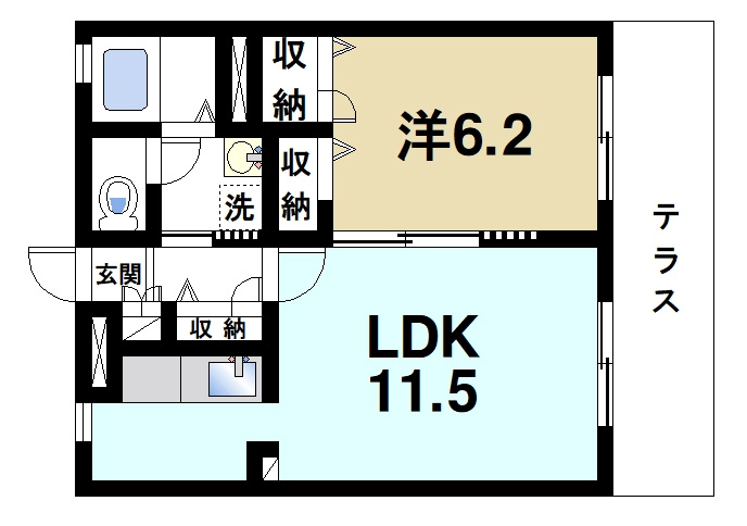 フリージア大安寺の間取り|ゆったりと暮らせる1LDKの間取りです。