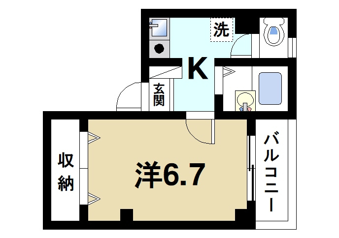 幸福マンションの間取り|お一人暮らしにピッタリの1Ｋのお部屋です。