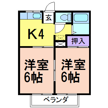 ドミールタナカⅢの間取り|広く使える２ＤＫ