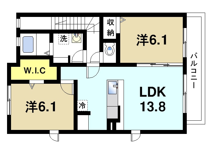 パインツリーヒルズ清の間取り|収納豊富な2LDKタイプです。