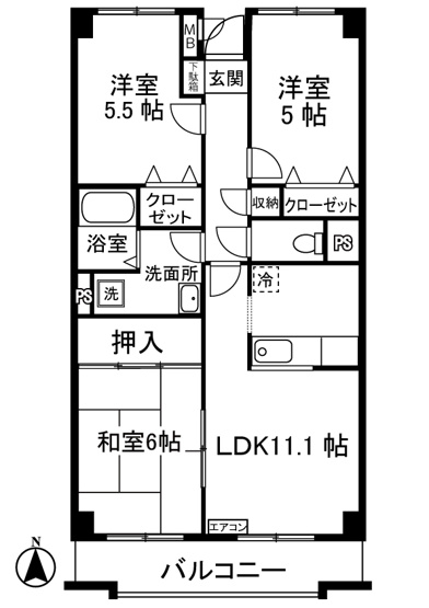【間取り】 | グランシャリオ久地 | 和室と洋室のある3LDKタイプのお部屋！小さなお子様のいるファミリーさんにもオススメです♪なんと言っても最上階・角部屋なのが嬉しい♪