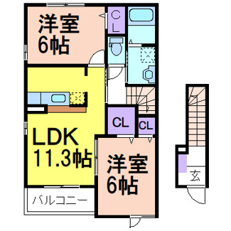 【間取り】 | K・U・5 | 人気の２階角部屋です