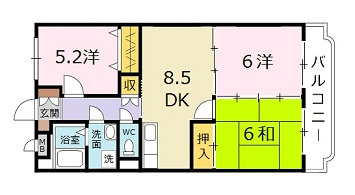 広島市安佐北区深川５丁目の賃貸マンションの間取り