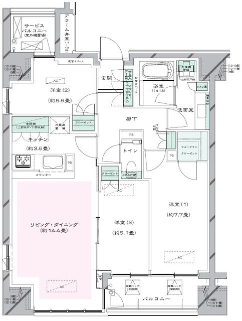 千代田区二番町の賃貸マンションの間取り
