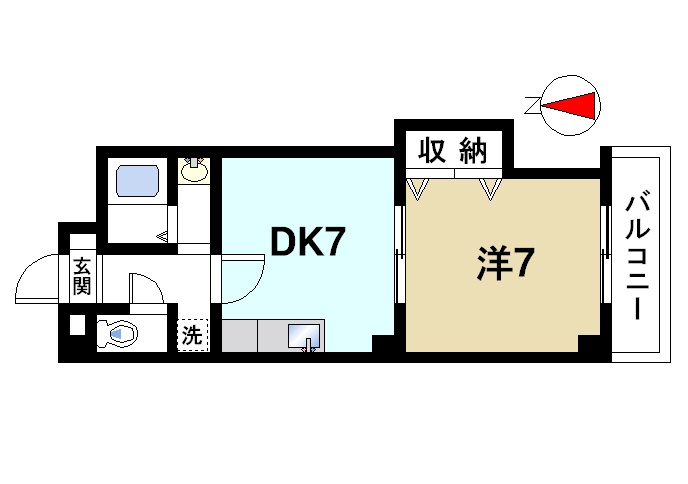杉ヶ町ビルの間取り|ゆったりと暮らせる1DKの間取りです。