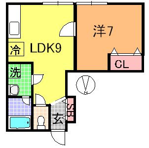 【間取り】 | コーポラスパークタウンB | 使いやすいチョット広めの1LDK(37.26㎡)

