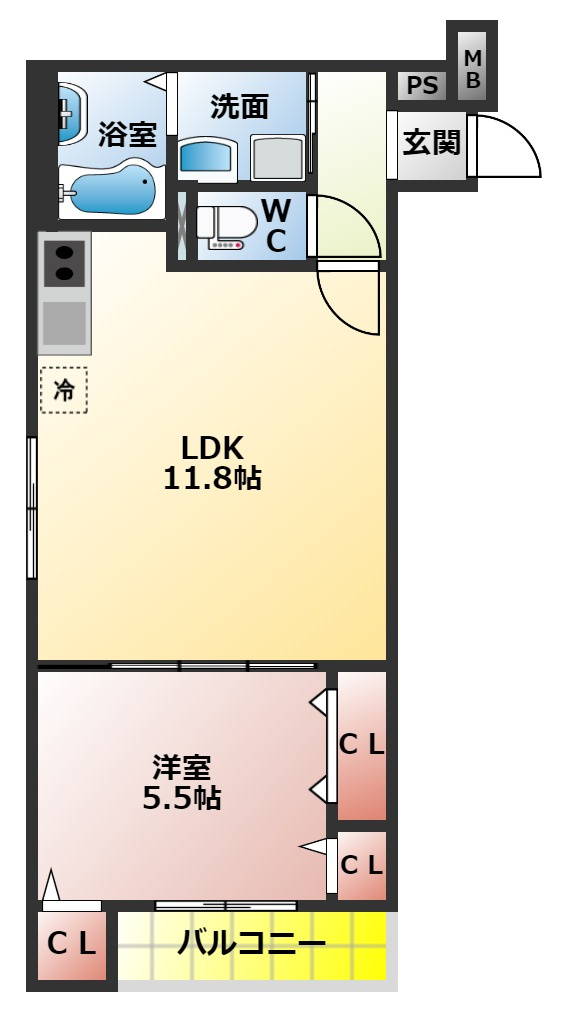 フジパレス寝屋川の間取り|１ＬＤＫの間取り
