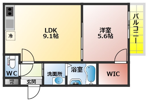フジパレス寝屋川の間取り|１ＬＤＫの間取り