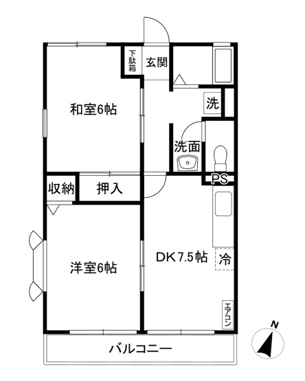 【間取り】 | カサグランデB | 和室と洋室のある2DKタイプのお部屋！小さなお子様のいるファミリーさんにもオススメです♪なんと言っても最上階・角部屋・二面採光なのが嬉しい♪