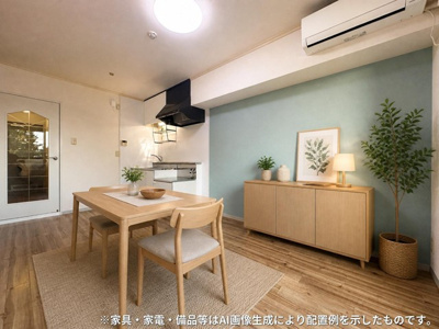 【居間・リビング】 | カサグランデB | 南東向きダイニングキッチン7.5帖☆バルコニーに繋がるお部屋です♪エアコン付きで1年中快適に過ごせますね☆