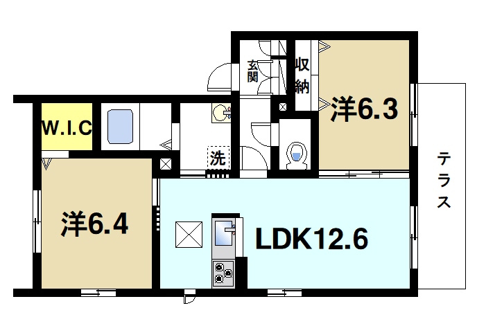 Dear Court ダイアンの間取り|ゆったりと暮らせる2LDKの間取りです。