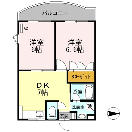 【間取り】 | グランディール小泉 | 2DKのお部屋です