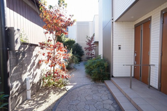 【その他共用部分】 | 建物外壁の白さと植栽の色付きがマッチしています。