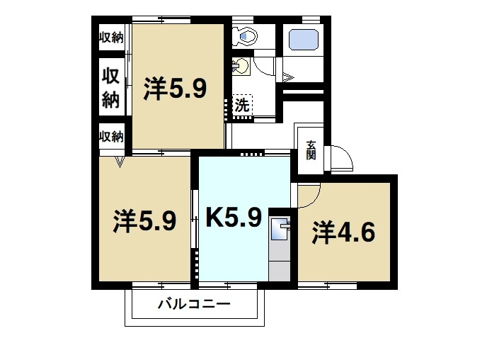 エトワール朝倉　Ａの間取り|3Kの間取り