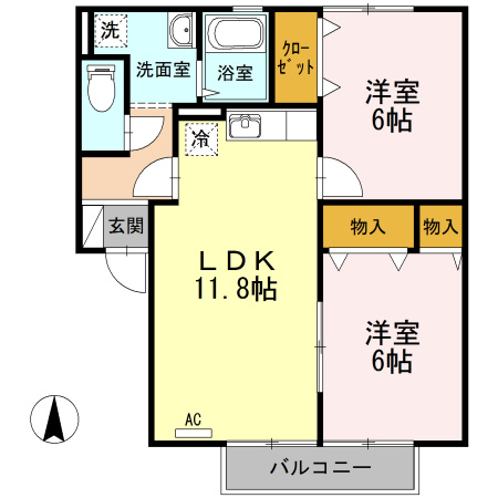 【間取り】 | フローラルコート | 2LDKのお部屋です