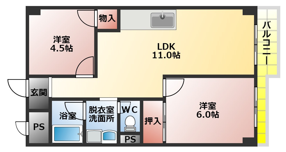 第２林マンションの間取り|２ＬＤＫの間取り