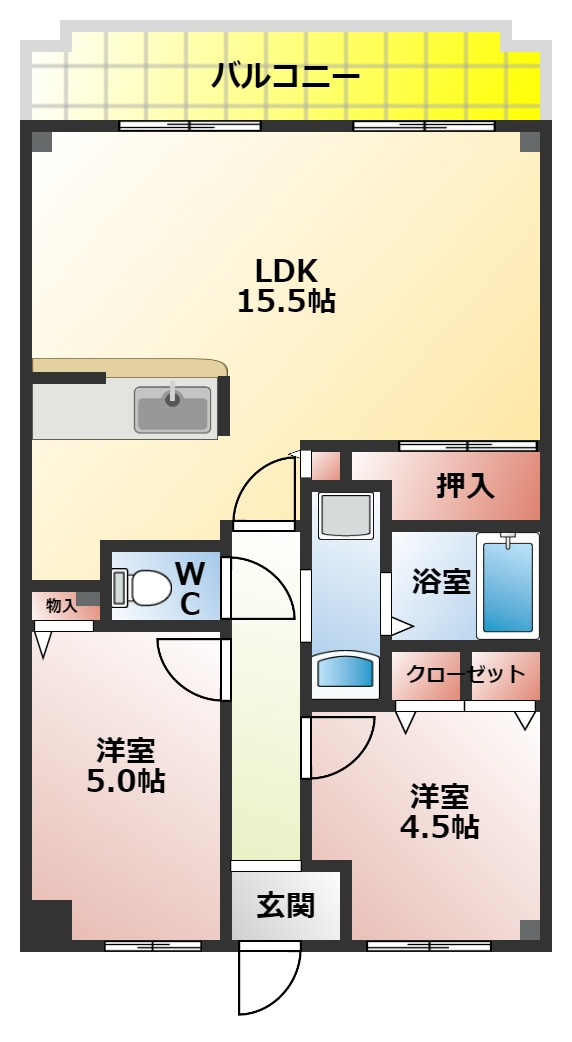 グレースコート香里園の間取り|２ＬＤＫの間取り