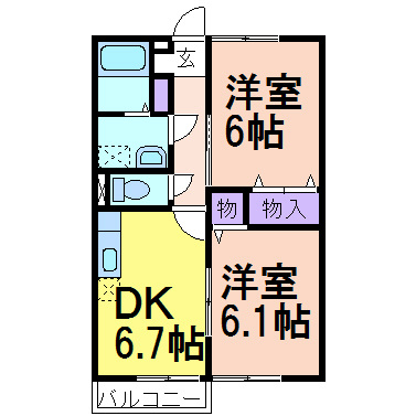 グリーンガーデンⅡの間取り|掲載写真は同建物・反転タイプのお部屋です。現況優先といたします。