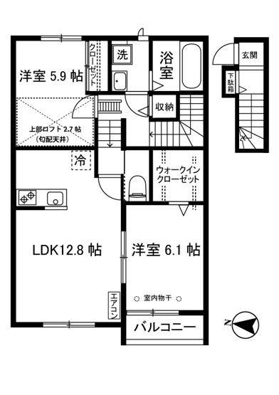 【間取り】 | ビルネフェルト | カップルさんやファミリーさんにもオススメの2LDKタイプ！なんと言っても最上階なのが嬉しい♪ロフト付きでお部屋が広々使えます☆