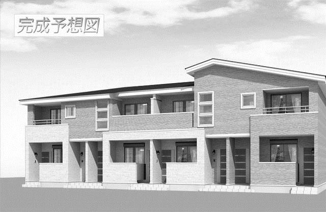 倉敷市上東のアパートの外観パース|完成予想図
